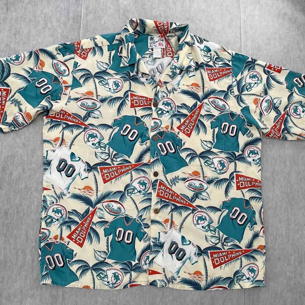 VINTAGE Miami Dolphins Shirt Adult XL Sun & Turf NFL Hawaiian Football Rayon Men